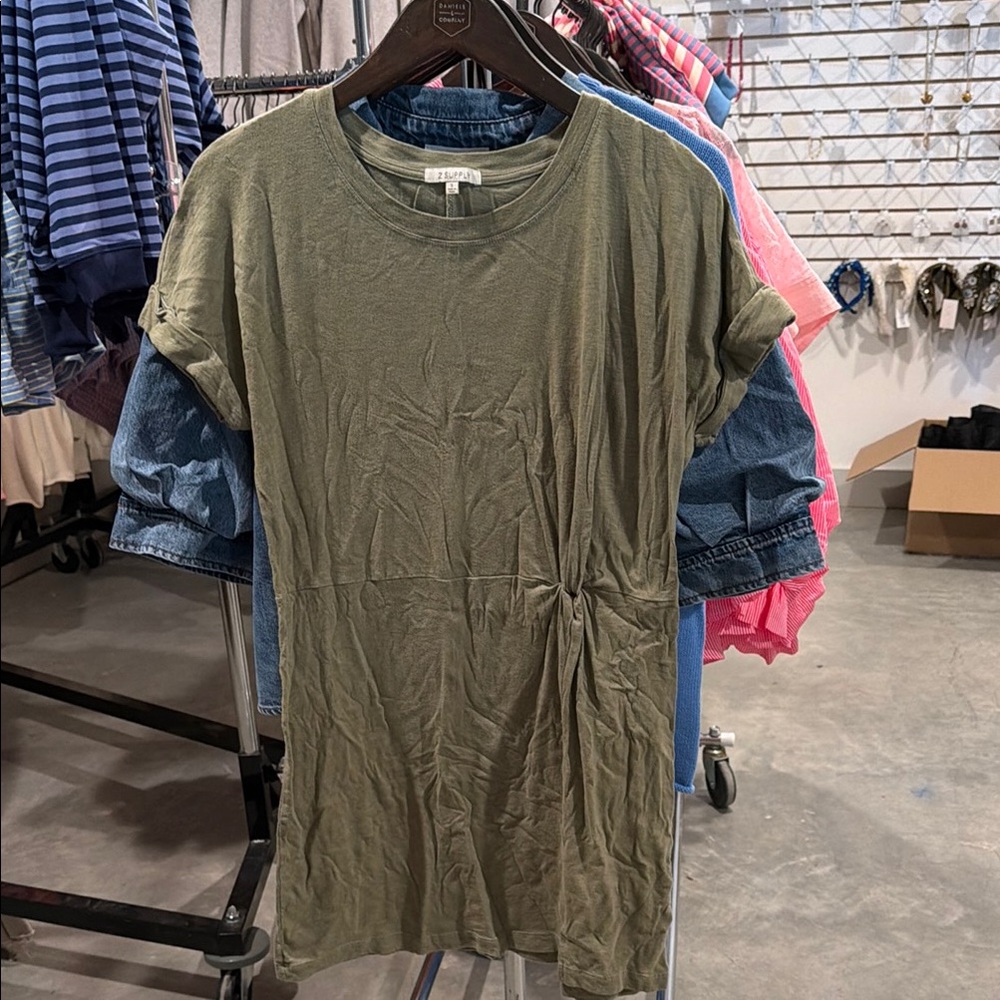 Z Supply Olive Green Short Sleeve Knot Front Dress Size Small